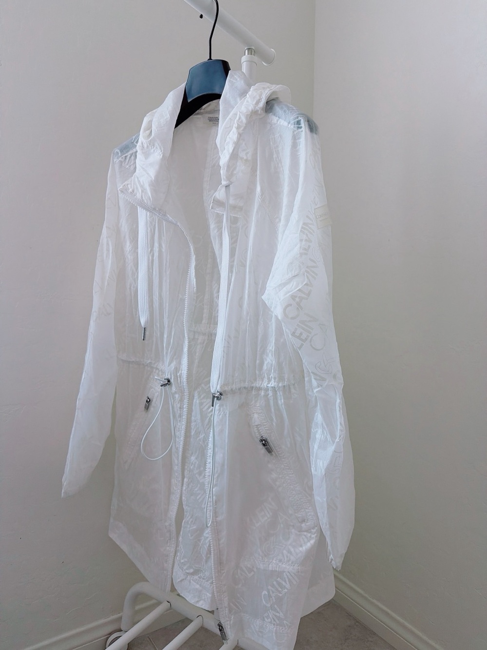 White Lightweight Packable Hooded Anorak Jacket